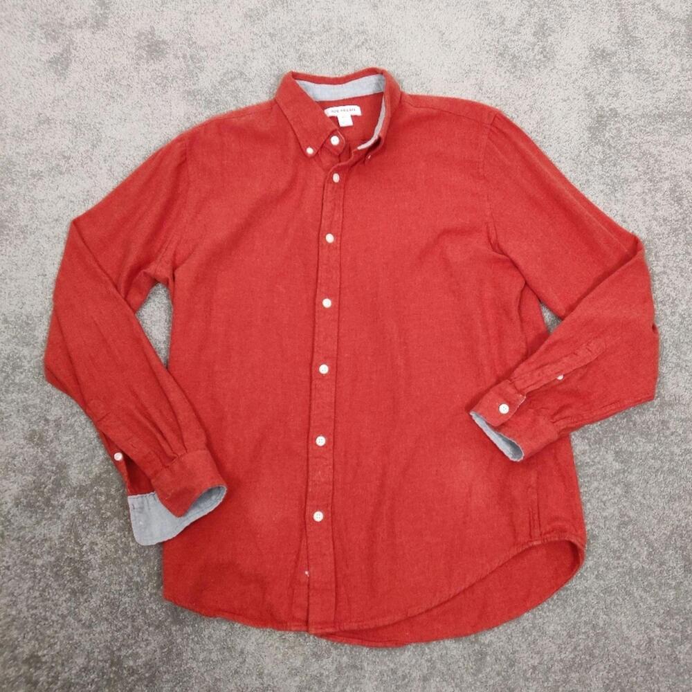 Joe Fresh Men's Button Down Shirt Burned Orange Size Medium Flannel Fall Cotton